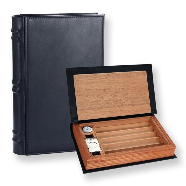 Cigar Humidor Box - Leather & Cedar Book Design