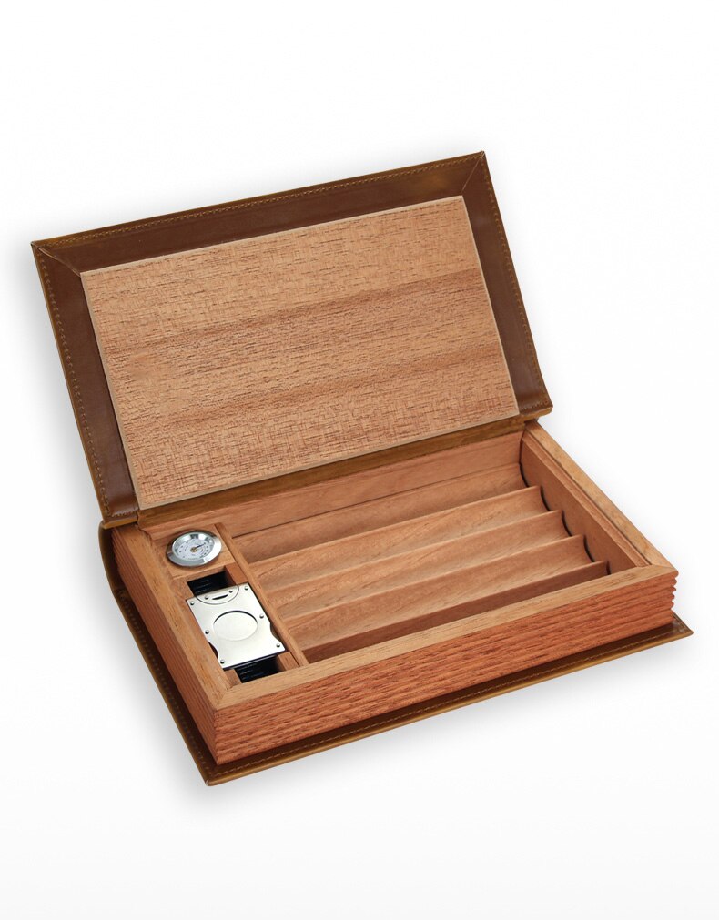 Cigar Humidor Box - Leather & Cedar Book Design