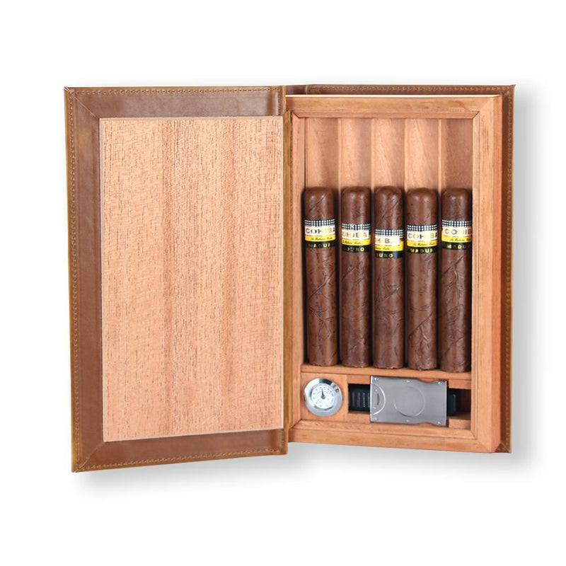 Cigar Humidor Box - Leather & Cedar Book Design