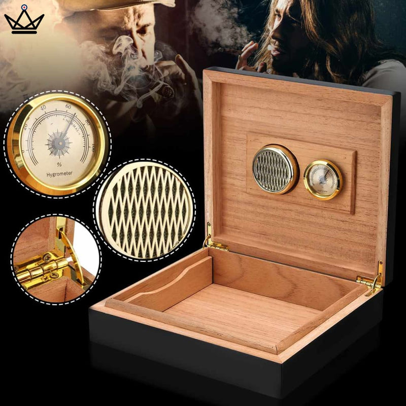 Wooden Cedar Cigar Humidor Box with Hygrometer