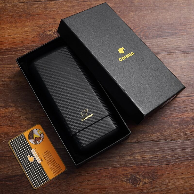 Travel Cigar Humidor Box with Carbon Finish