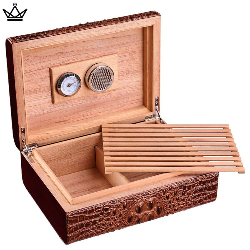 Leather Cigar Humidor Box with Hygrometer for 50