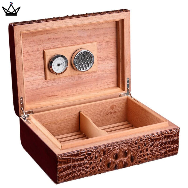 Leather Cigar Humidor Box with Hygrometer for 50