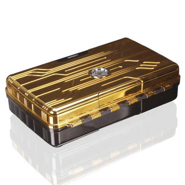 Elegant Black & Gold Cigar Humidor Box for 10 Cigars