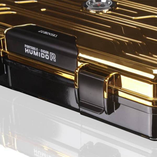 Elegant Black & Gold Cigar Humidor Box for 10 Cigars