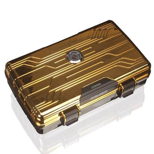 Elegant Black & Gold Cigar Humidor Box for 10 Cigars