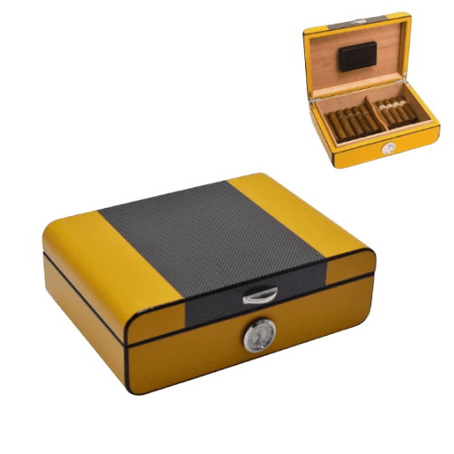 Retro Carbon Cigar Humidor - Holds 40 Cigars