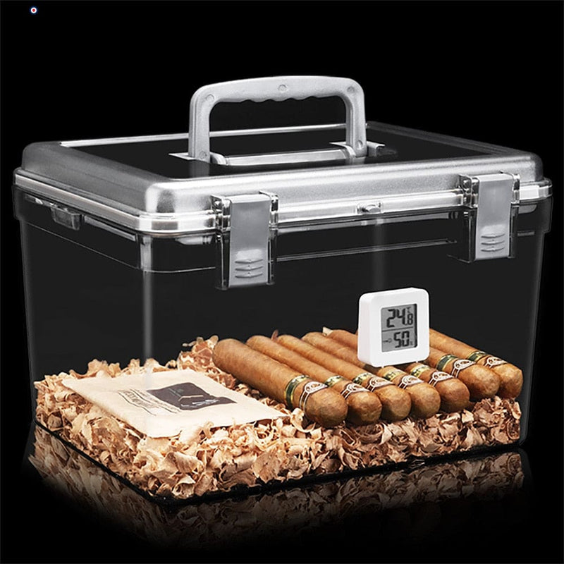 Transparent Humidor Box with Electronic Hygrometer