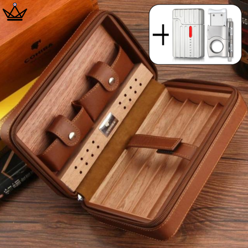 Travel Cigar Humidor in Leather - Holds 5 Cigars