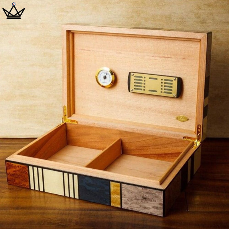 Art-Deco Cedar Wood Cigar Humidor Box with Hygrometer