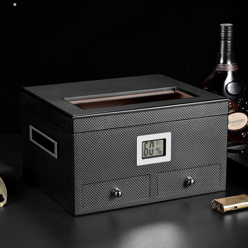 Rosewood & Carbon Cigar Humidor Box with Hygrometer