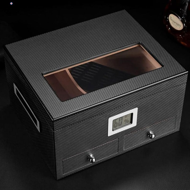 Rosewood & Carbon Cigar Humidor Box with Hygrometer