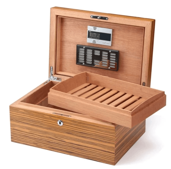 High-Capacity Cedar Cigar Humidor with Electronic Hygrometer