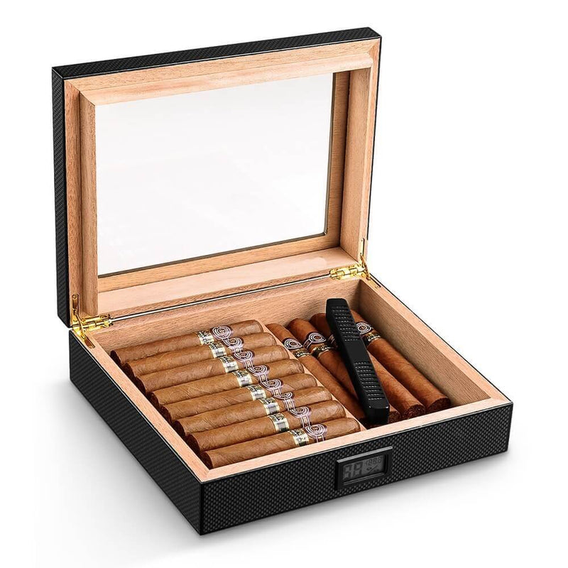 Luxury Carbon Cigar Humidor Box with Humidifier