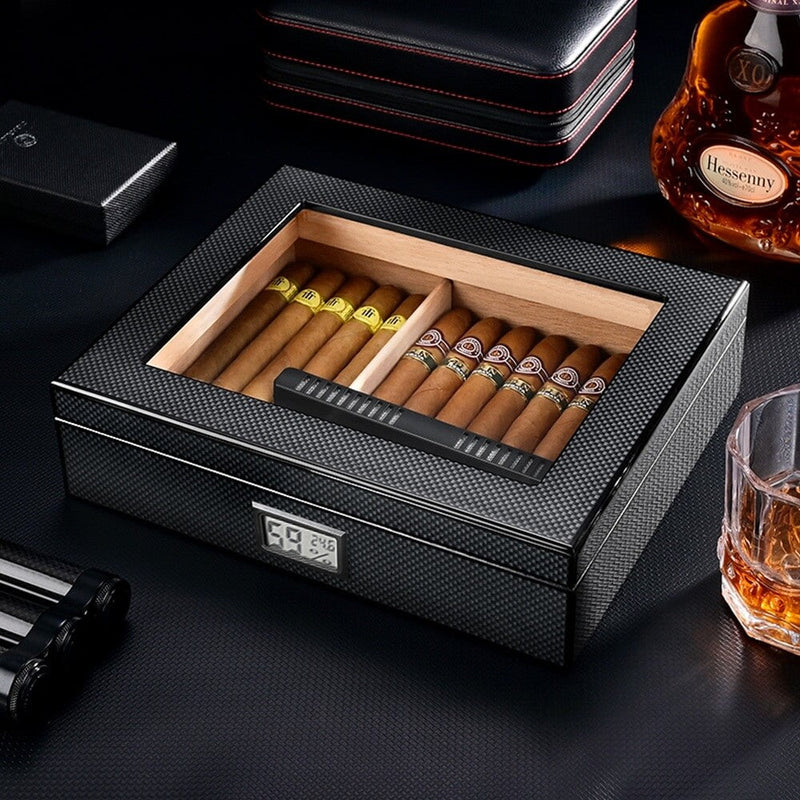 Luxury Carbon Cigar Humidor Box with Humidifier