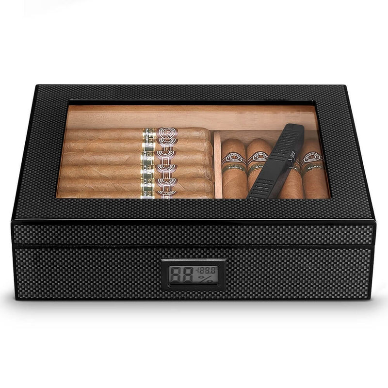 Luxury Carbon Cigar Humidor Box with Humidifier