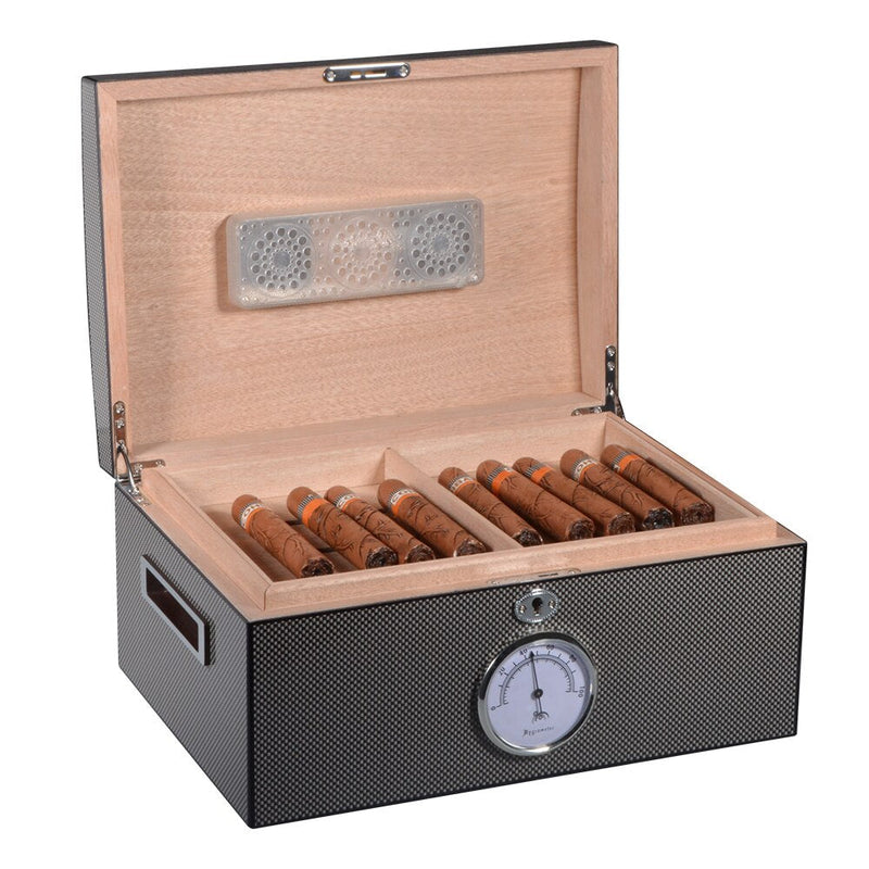 Luxury Electric Carbon Cigar Humidor - 60 Capacity