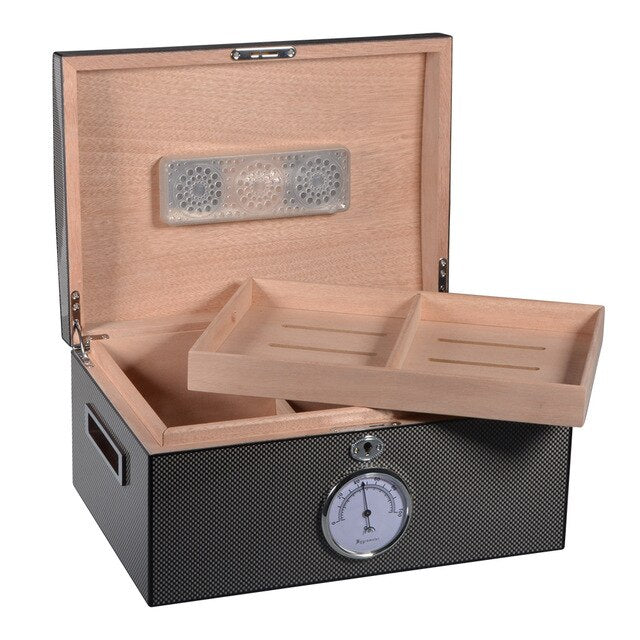 Luxury Electric Carbon Cigar Humidor - 60 Capacity