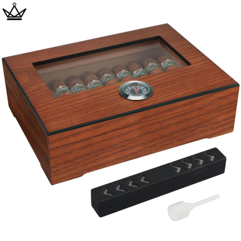 Cedar Cigar Humidor Box with Glass Lid and Hygrometer