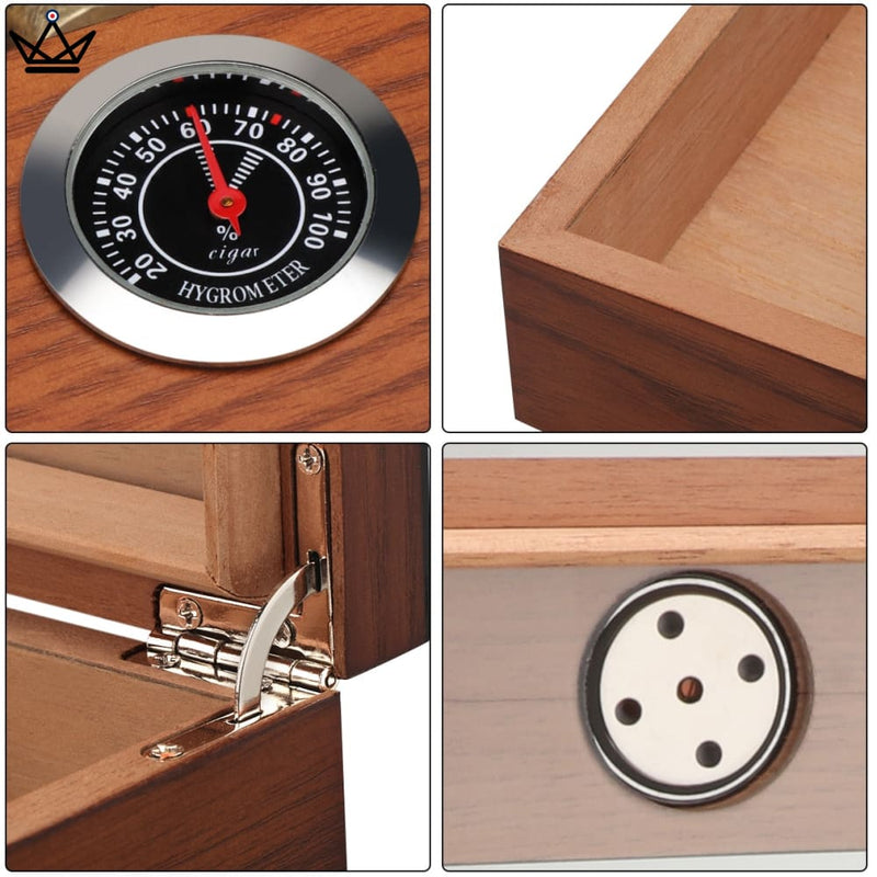 Cedar Cigar Humidor Box with Glass Lid and Hygrometer