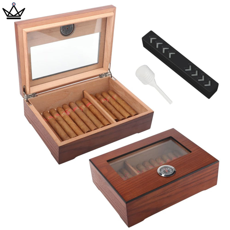 Cedar Cigar Humidor Box with Glass Lid and Hygrometer