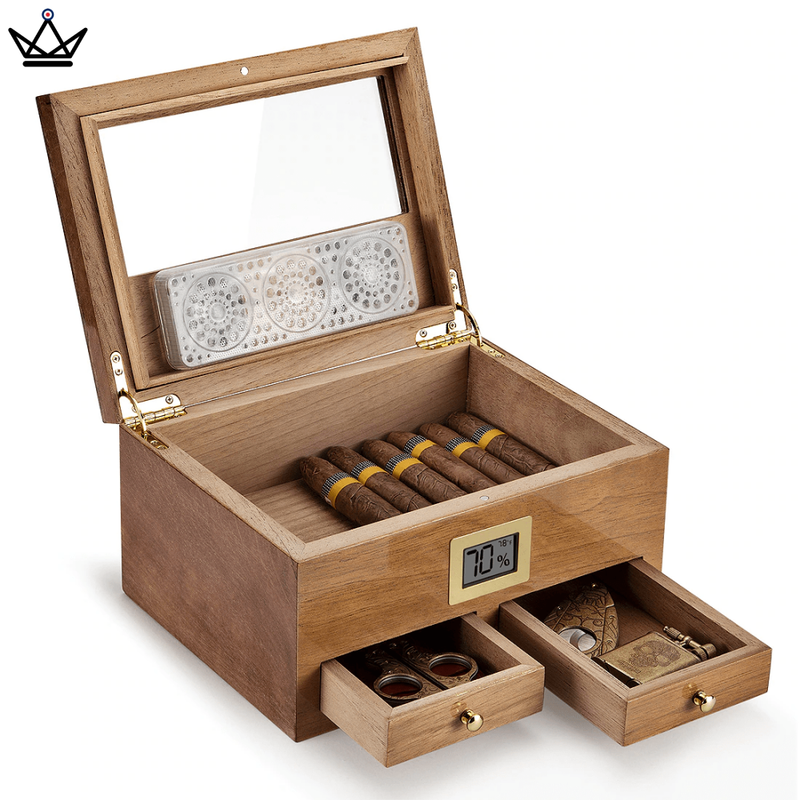 Elegant Cedar Cigar Humidor with Digital Hygrometer