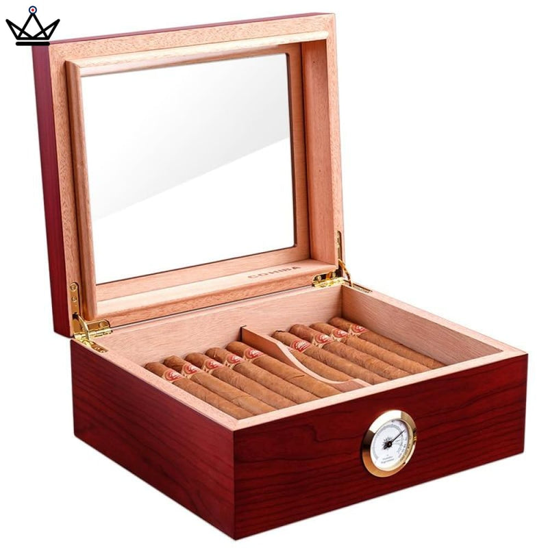 Cedar Humidor Box with Hygrometer - 50 Cigar Capacity