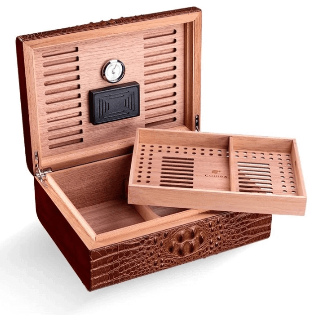 Luxury Crocodile Cigar Humidor with Precision Humidifier