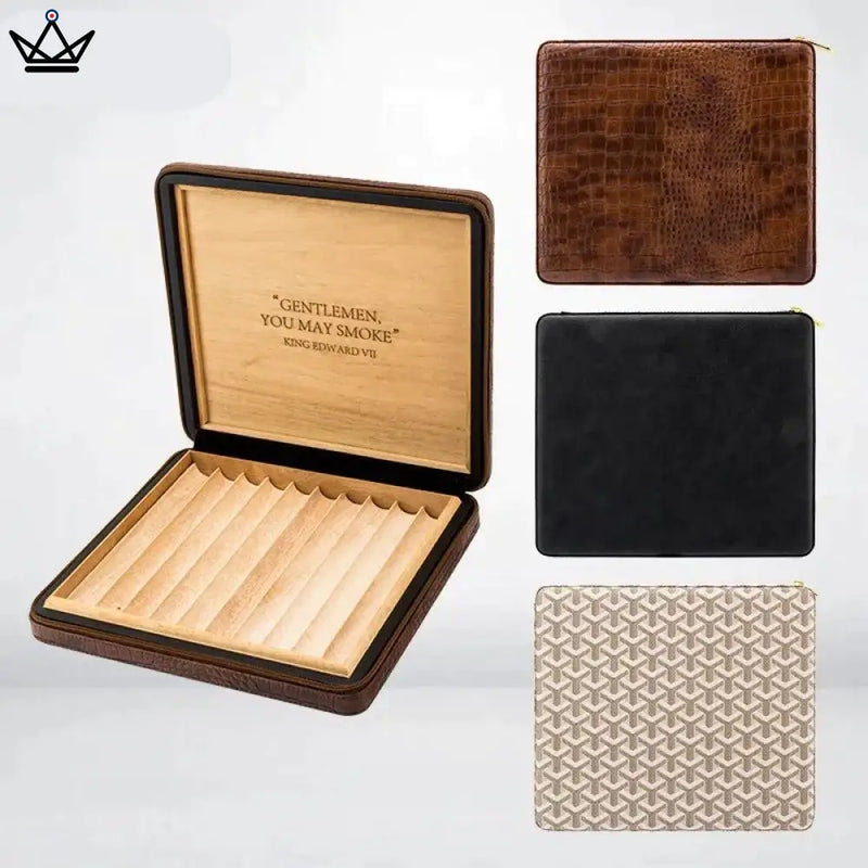 Leather and Cedar Humidor Box - Holds 10 Cigars