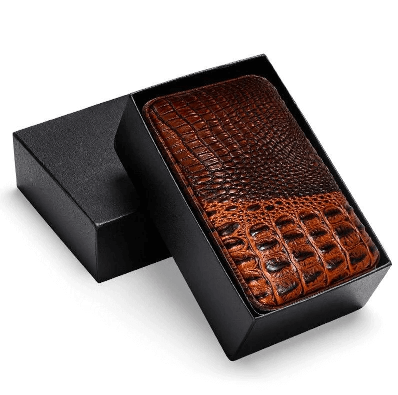 Alligator Leather Cigar Humidor Box - Holds 6 Cigars