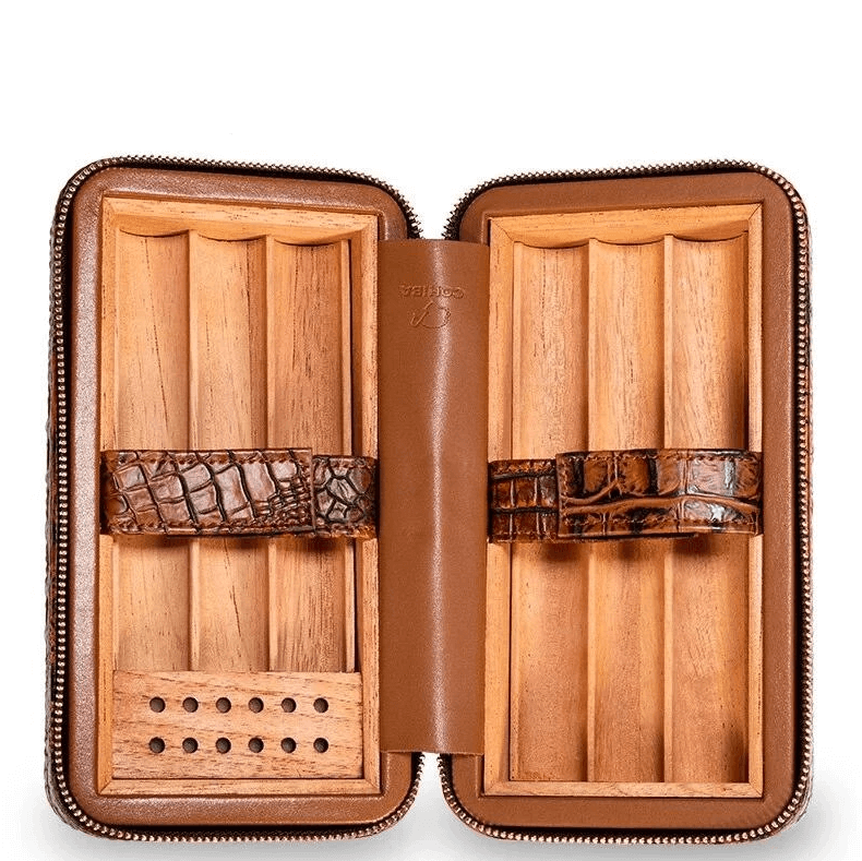 Alligator Leather Cigar Humidor Box - Holds 6 Cigars