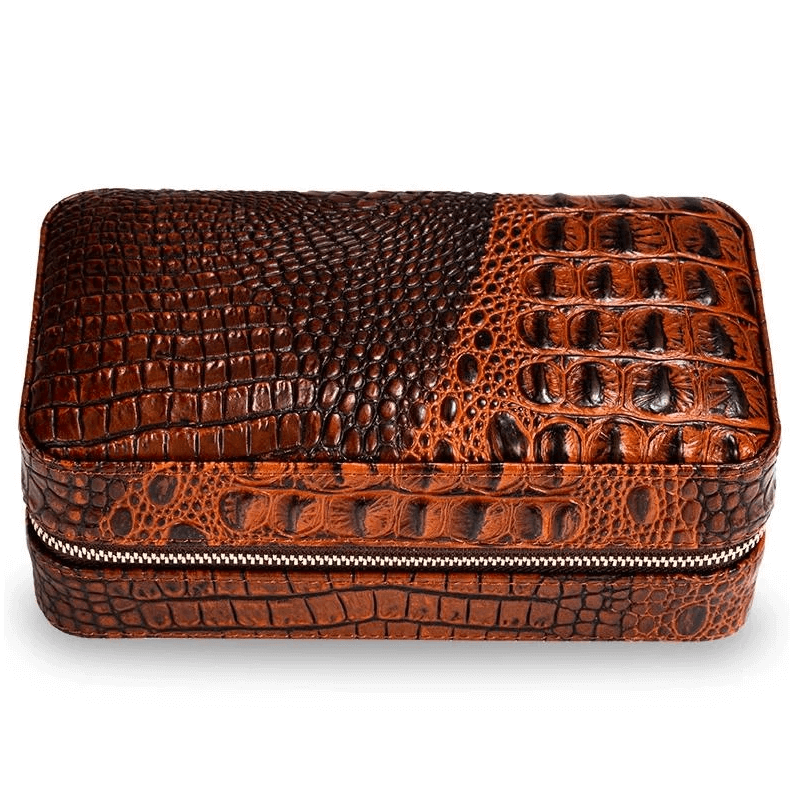 Alligator Leather Cigar Humidor Box - Holds 6 Cigars