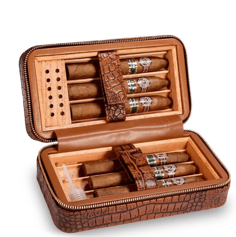 Alligator Leather Cigar Humidor Box - Holds 6 Cigars