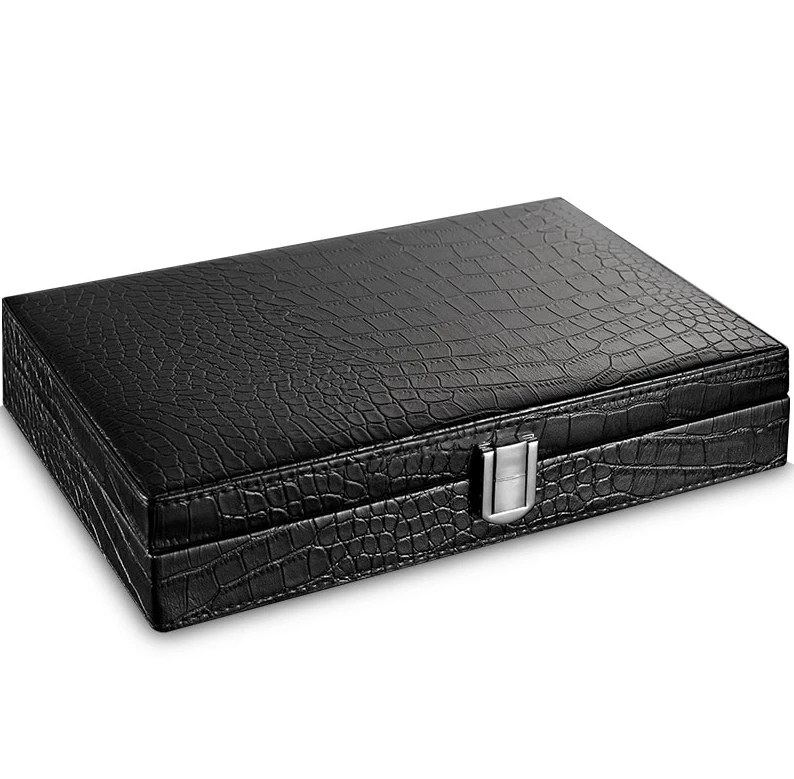 Elegant Black Leather Cigar Humidor Box