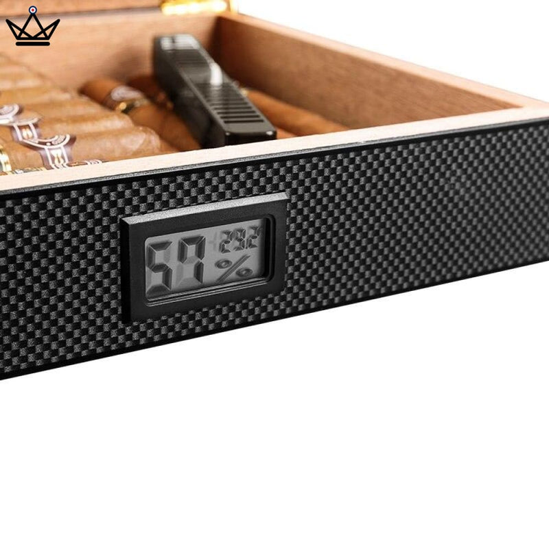 Carbon Fiber Electric Cigar Humidor Box - 35 Capacity