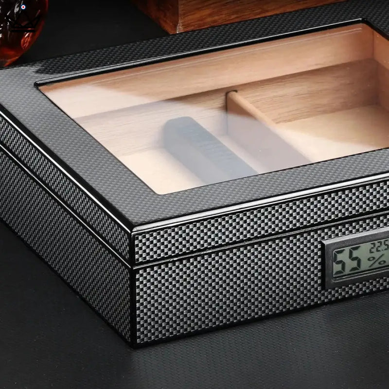 Carbon Fiber Electric Cigar Humidor Box - 35 Capacity