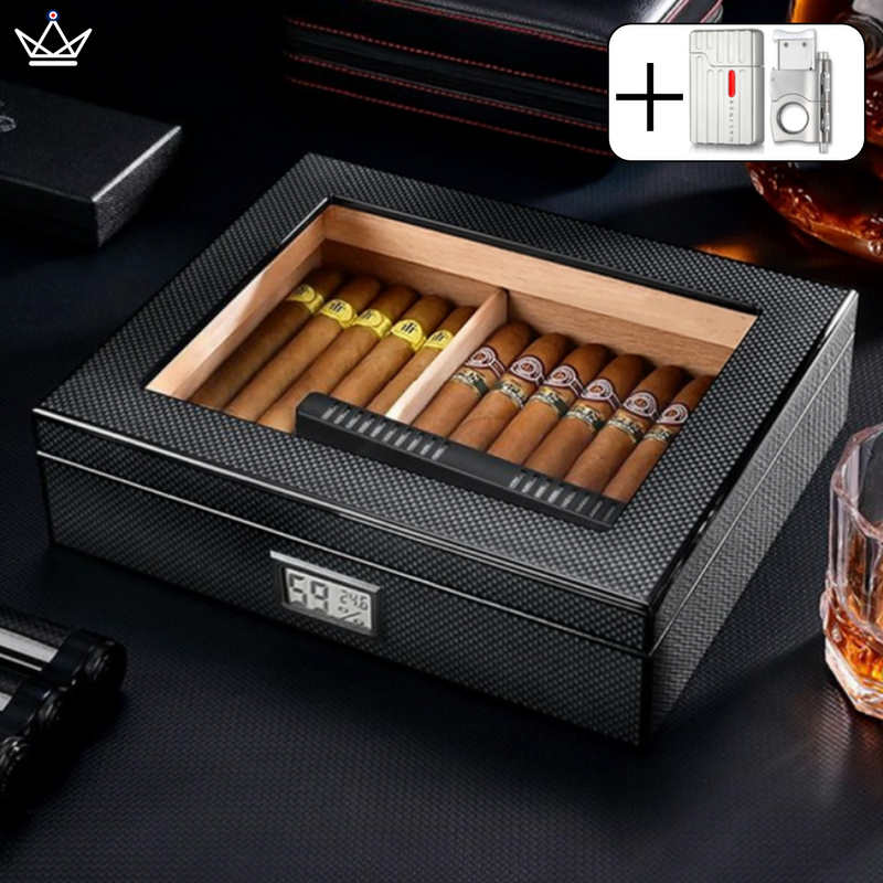 Carbon Fiber Electric Cigar Humidor Box - 35 Capacity