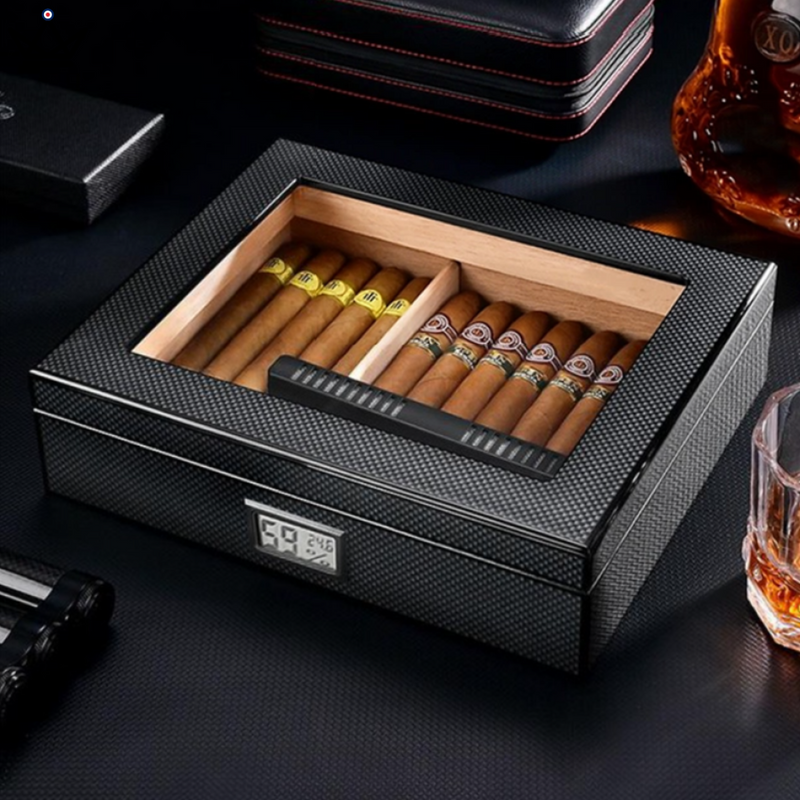 Carbon Fiber Electric Cigar Humidor Box - 35 Capacity