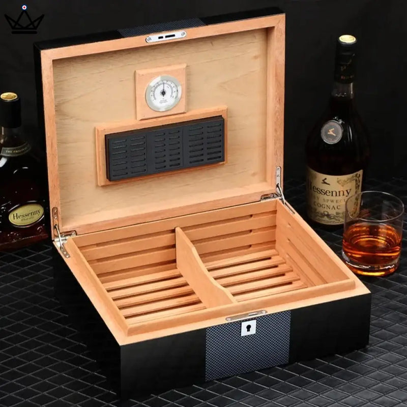 Carbon Fiber Cedar Cigar Humidor Box - 70 Capacity