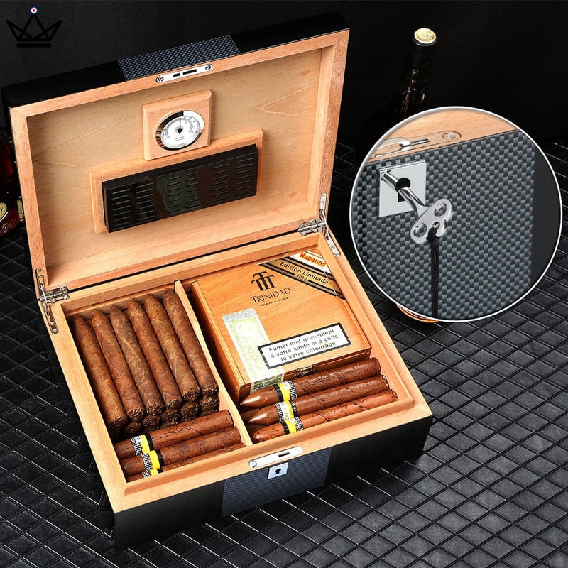 Carbon Fiber Cedar Cigar Humidor Box - 70 Capacity