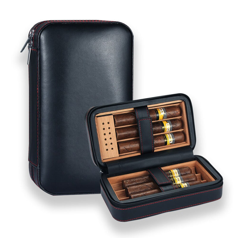 Havana Cedar Leather Cigar Humidor Box - 6 Capacity