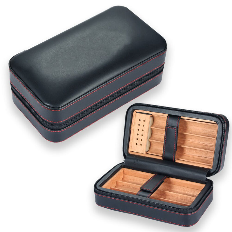 Havana Cedar Leather Cigar Humidor Box - 6 Capacity