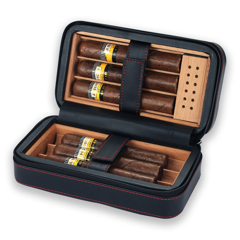 Havana Cedar Leather Cigar Humidor Box - 6 Capacity