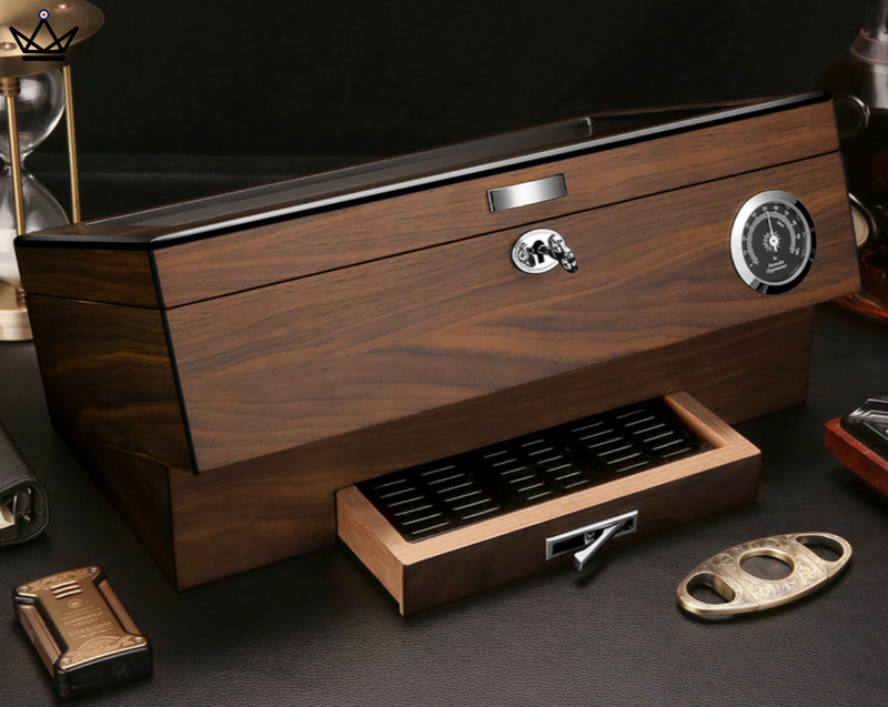 Luxury Cigar Humidor Box with Hygrometer, 80 Capacity