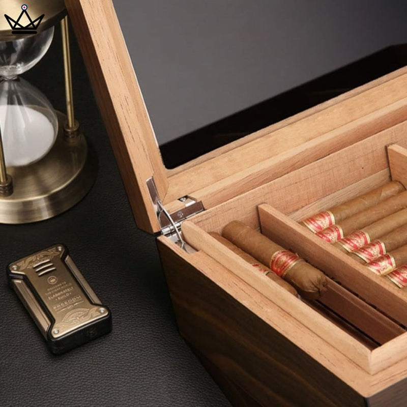 Luxury Cigar Humidor Box with Hygrometer, 80 Capacity