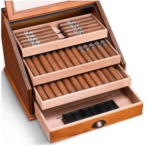 Luxury Cedar Wood Cigar Humidor Cabinet - 105 Capacity