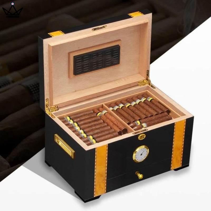 Luxury Cigar Humidor Box - Cedar Wood, 75 Capacity