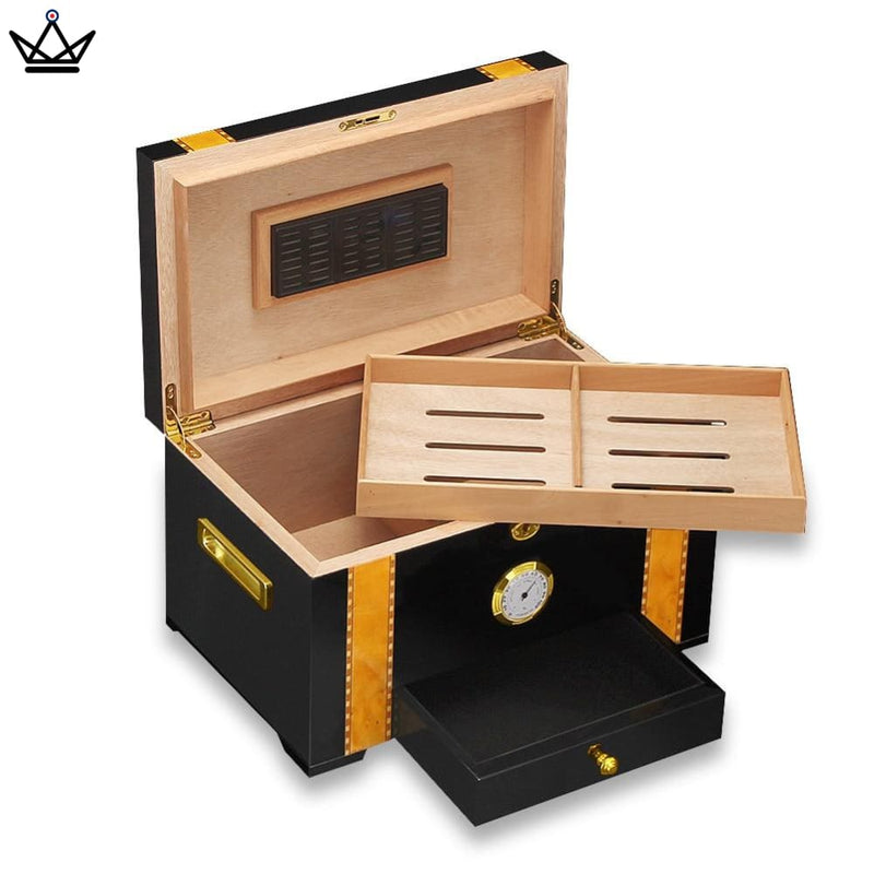 Luxury Cigar Humidor Box - Cedar Wood, 75 Capacity