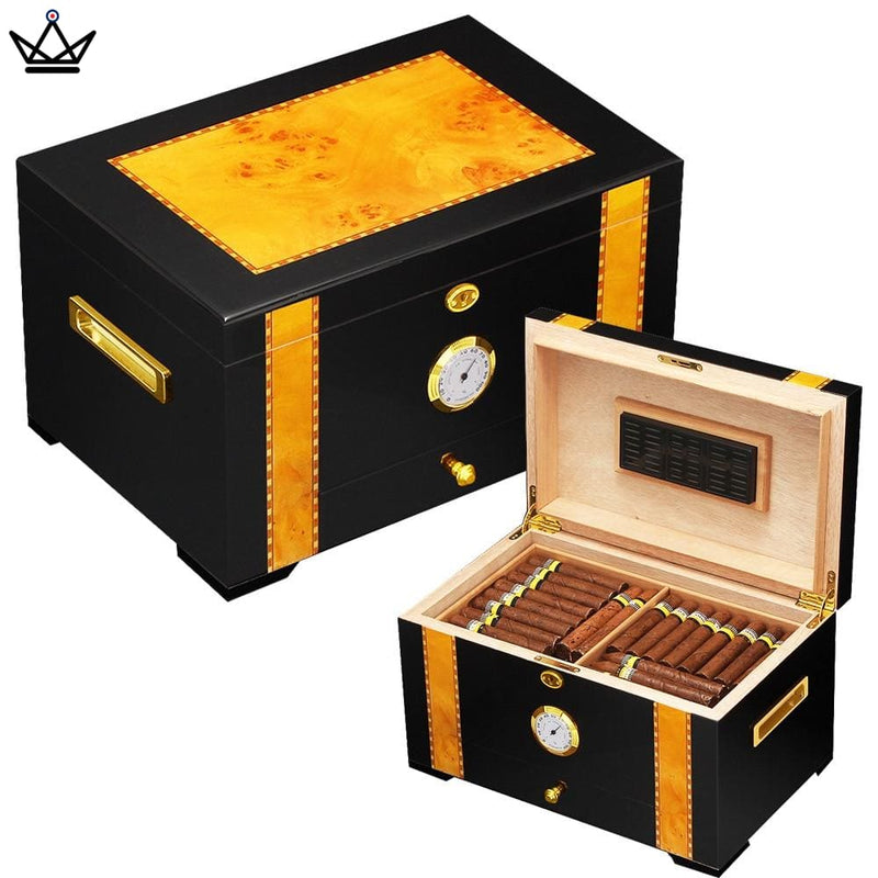 Luxury Cigar Humidor Box - Cedar Wood, 75 Capacity