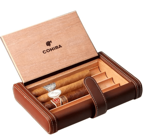 Luxury Leather Cedar Wood Humidor for 4 Cigars